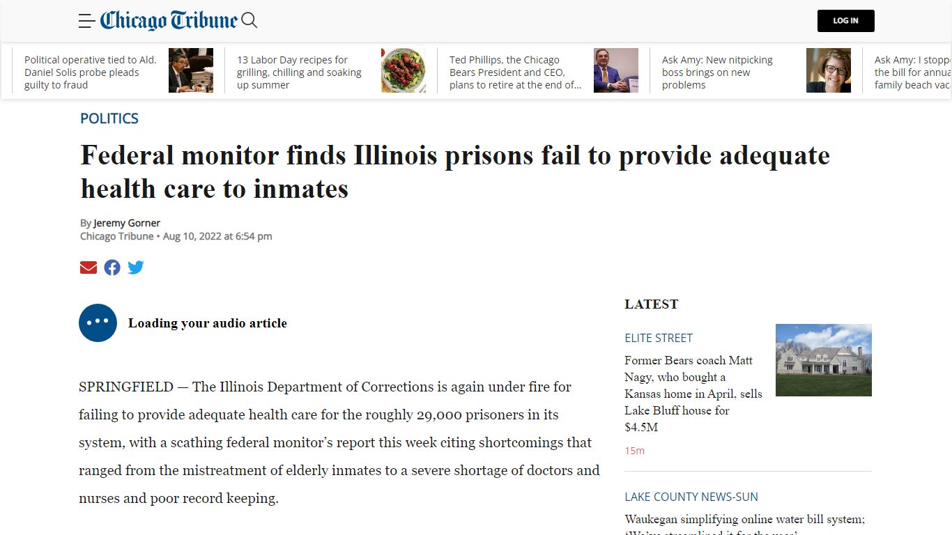Federal report criticizes health care at Illinois prisons